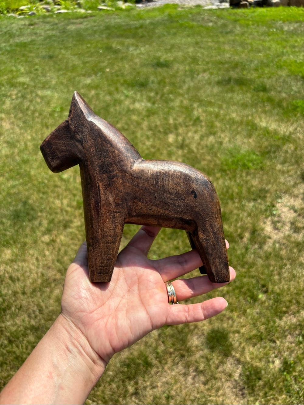 Unique Hand Carved Dala-Inspired Wooden Horse Figurine - Dark Brown